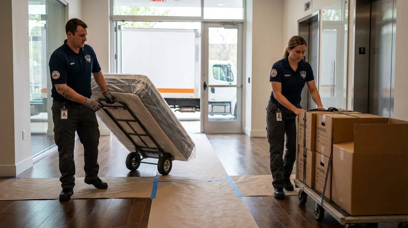 Professional apartment movers loading elevator in Gray Summit, MO