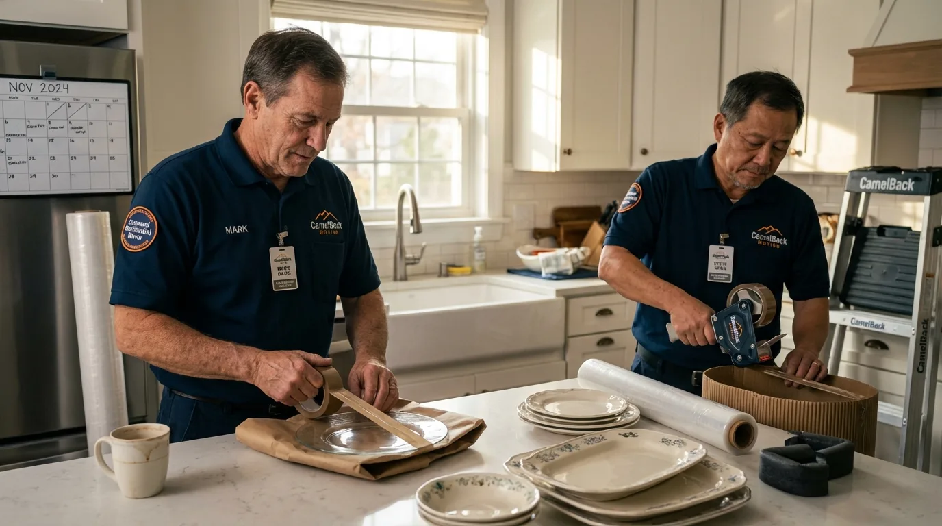 Professional crew packing kitchen dishware in Gray Summit, MO